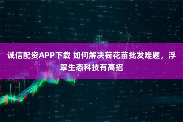 诚信配资APP下载 如何解决荷花苗批发难题，浮翠生态科技有高招